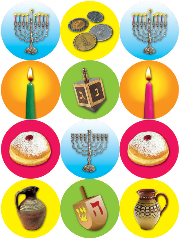מדבקות סמלי חנוכה 30 מ"מ