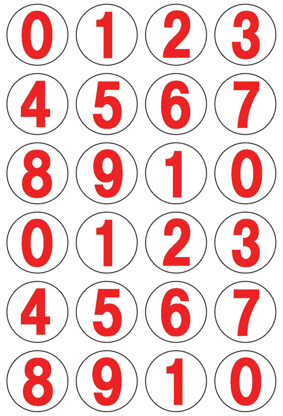 מדבקות מספרים 22 מ"מ אדום