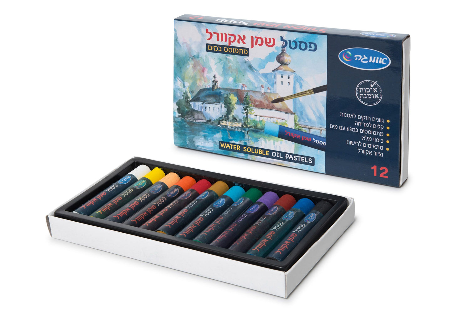 צבעי פסטל שמן אקוורל 12 יח'- אומגה