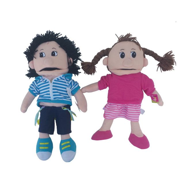 זוג בובות כפפה ילד וילדה עם פה נפתח
